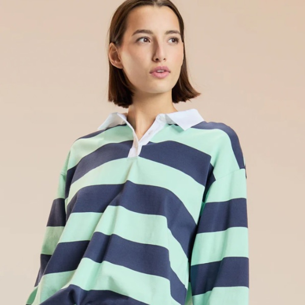 Striped Polo Shirt in Mint and Navy